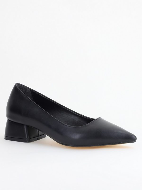 Incaltaminte Dama - Pantofi Damă cu Toc Jos din Piele Ecologică Negru mat (BS020AY2405466)