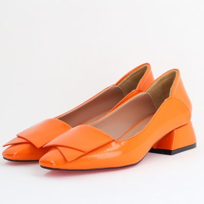 Pantofi Damă cu Toc Jos din Piele Ecologică Portocaliu Lac (BS500D2405477)