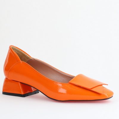 Pantofi Damă cu Toc Jos din Piele Ecologică Portocaliu Lac (BS500D2405477)