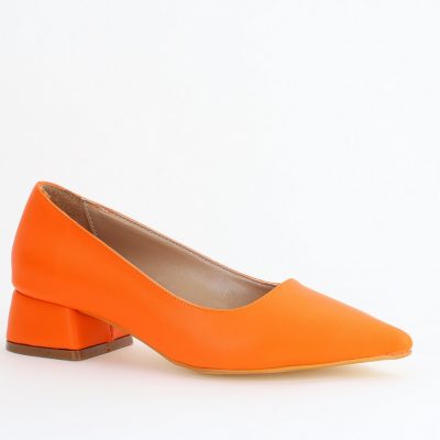 Pantofi Damă cu Toc Jos din Piele Ecologică Portocaliu mat (BS020AY2405470)