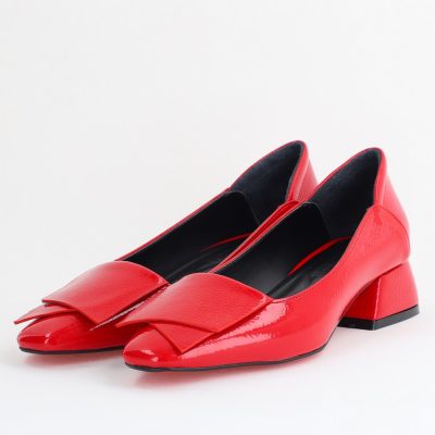 Pantofi Damă cu Toc Jos din Piele Ecologică Roșu Lac (BS500D2405478)