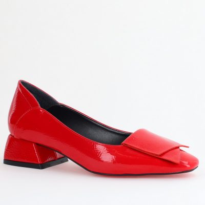 Pantofi Damă cu Toc Jos din Piele Ecologică Roșu Lac (BS500D2405478)
