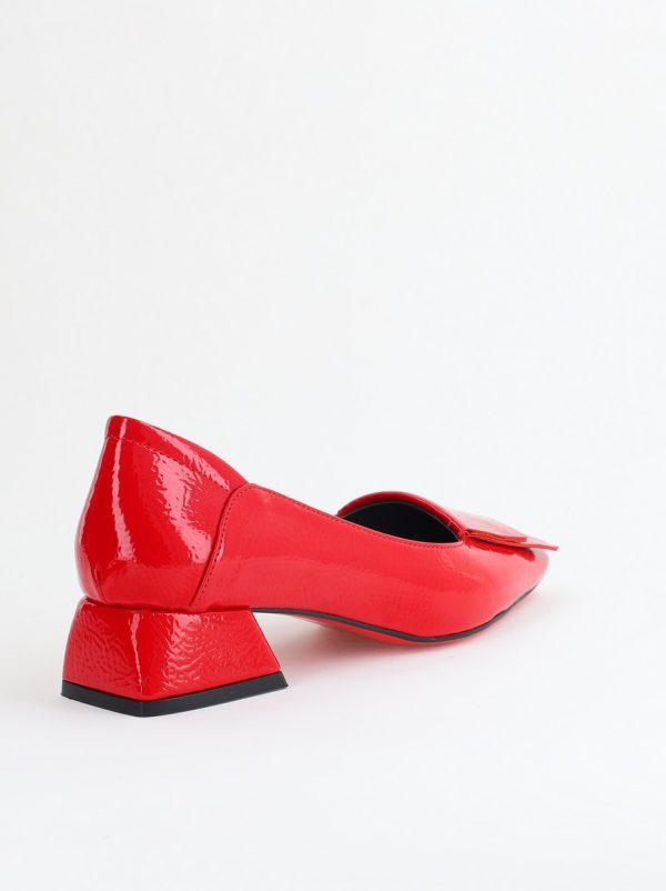 Pantofi Damă cu Toc Jos din Piele Ecologică Roșu Lac (BS500D2405478) 122