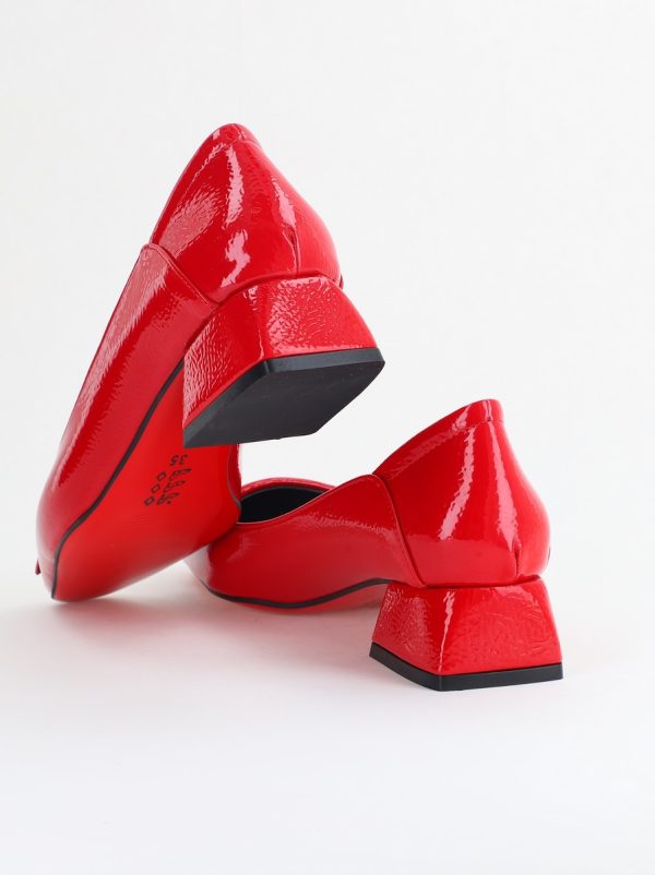 Pantofi Damă cu Toc Jos din Piele Ecologică Roșu Lac (BS500D2405478) 123