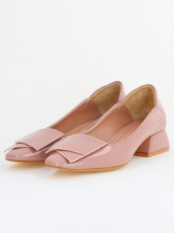Pantofi Damă cu Toc Jos din Piele Ecologică Roz somon Lac (BS500D2405476) 120