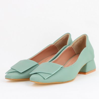 Pantofi Damă cu Toc Jos din Piele Ecologică Verde Mentă (BS500D2405264)