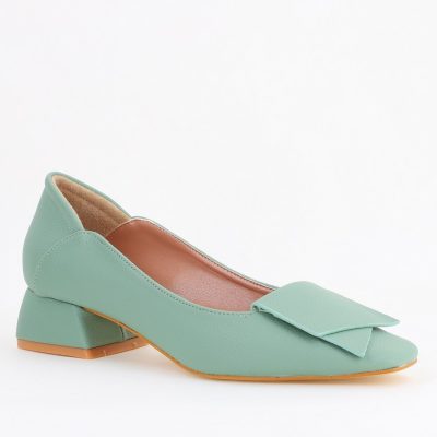 Pantofi Damă cu Toc Jos din Piele Ecologică Verde Mentă (BS500D2405264)