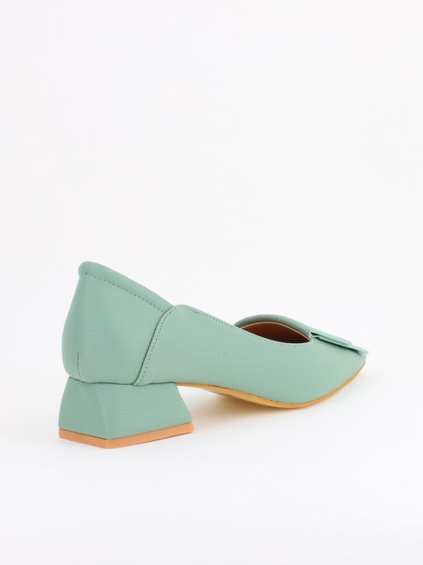 Pantofi Damă cu Toc Jos din Piele Ecologică Verde Mentă (BS500D2405264) 123