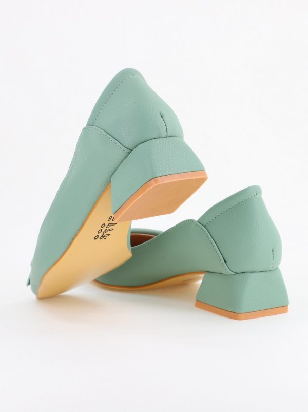 Pantofi Damă cu Toc Jos din Piele Ecologică Verde Mentă (BS500D2405264) 120
