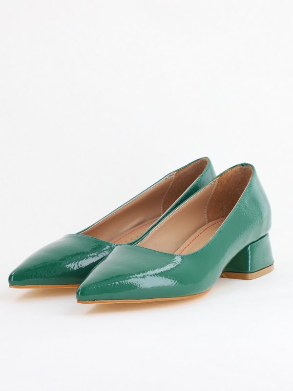 Pantofi Damă cu Toc Jos din Piele Ecologică Verde lac (BS020AY2405474) 120