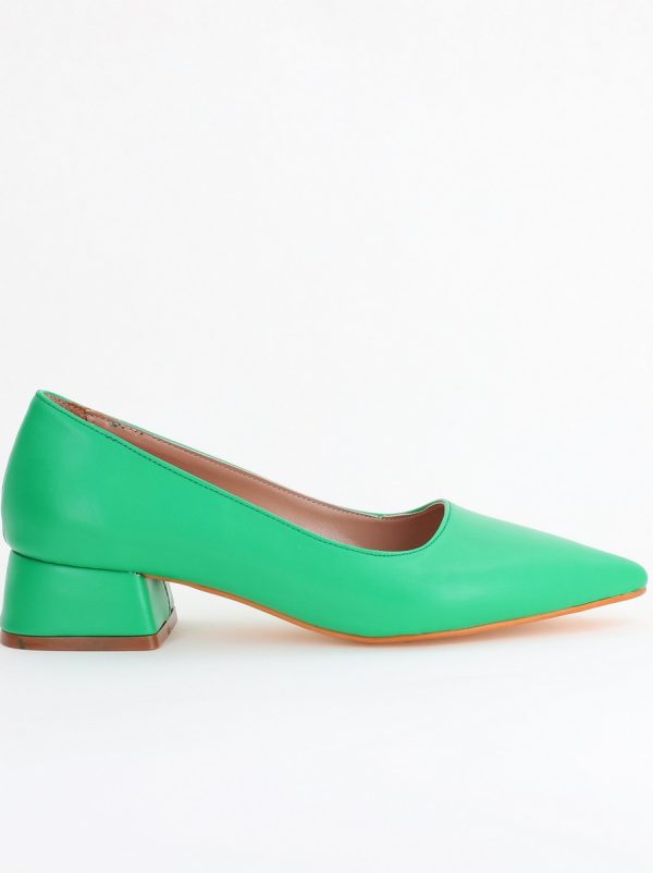 Pantofi Damă cu Toc Jos din Piele Ecologică Verde mat (BS020AY2405471) 124
