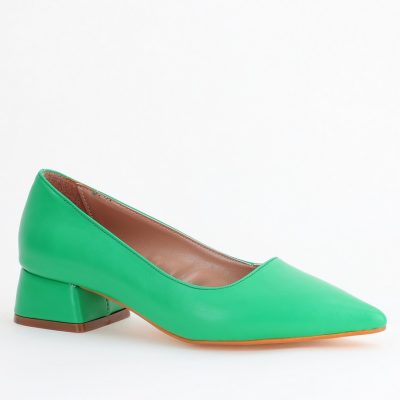 Pantofi Damă cu Toc Jos din Piele Ecologică Verde mat (BS020AY2405471)