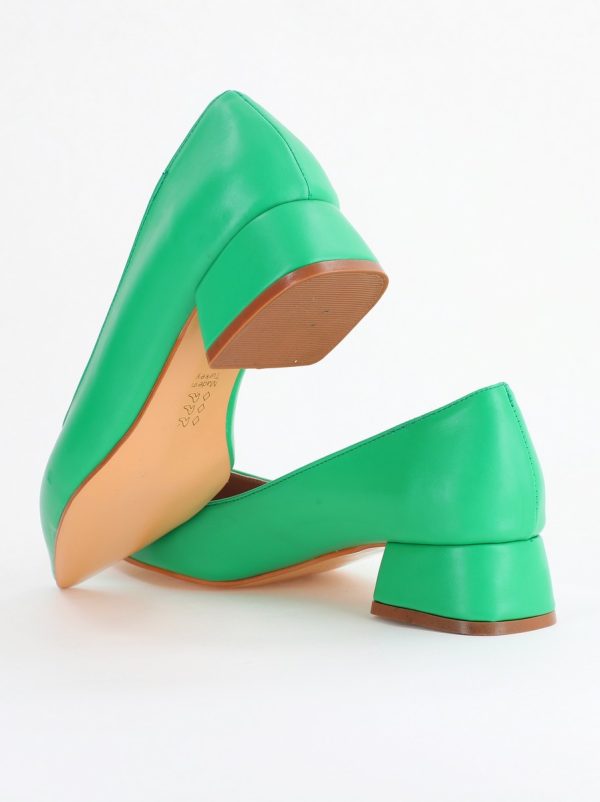 Pantofi Damă cu Toc Jos din Piele Ecologică Verde mat (BS020AY2405471) 122