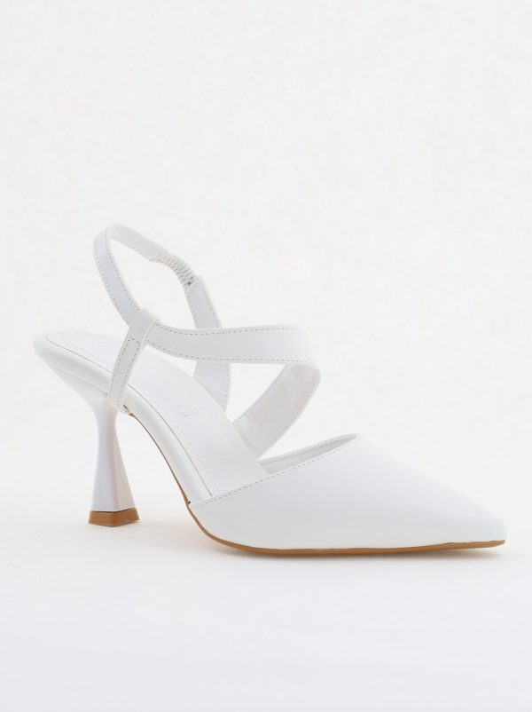 Incaltaminte Dama - Pantofi Damă cu Toc Subțire din Piele Ecologică cu elastic Alb BS610AY2405343