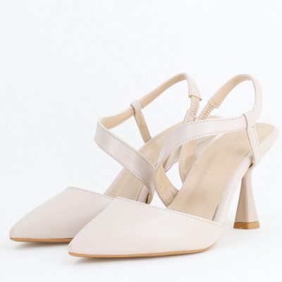 Pantofi Damă cu Toc Subțire din Piele Ecologică cu elastic Bej BS610AY2405340