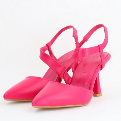 Pantofi Damă cu Toc Subțire din Piele Ecologică cu elastic Fuchsia BS610AY2405341