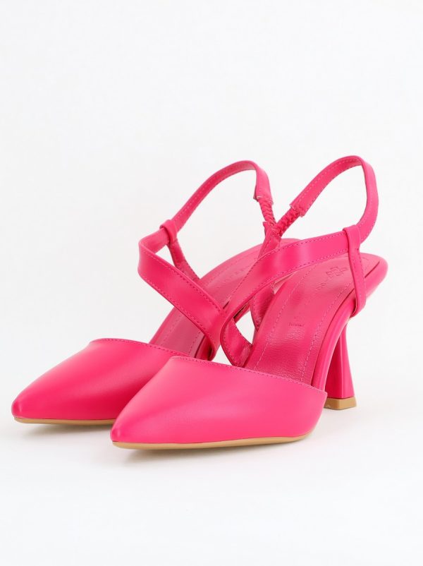 Pantofi Damă cu Toc Subțire din Piele Ecologică cu elastic Fuchsia BS610AY2405341 119
