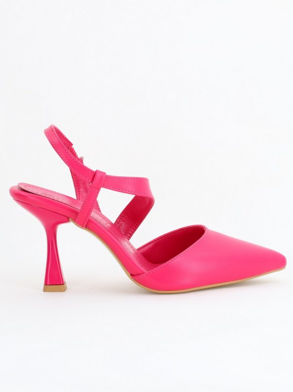 Pantofi Damă cu Toc Subțire din Piele Ecologică cu elastic Fuchsia BS610AY2405341 121