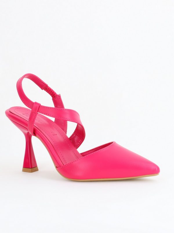 Incaltaminte Dama - Pantofi Damă cu Toc Subțire din Piele Ecologică cu elastic Fuchsia BS610AY2405341