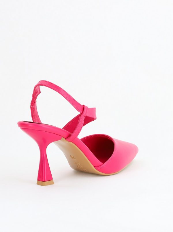 Pantofi Damă cu Toc Subțire din Piele Ecologică cu elastic Fuchsia BS610AY2405341 123