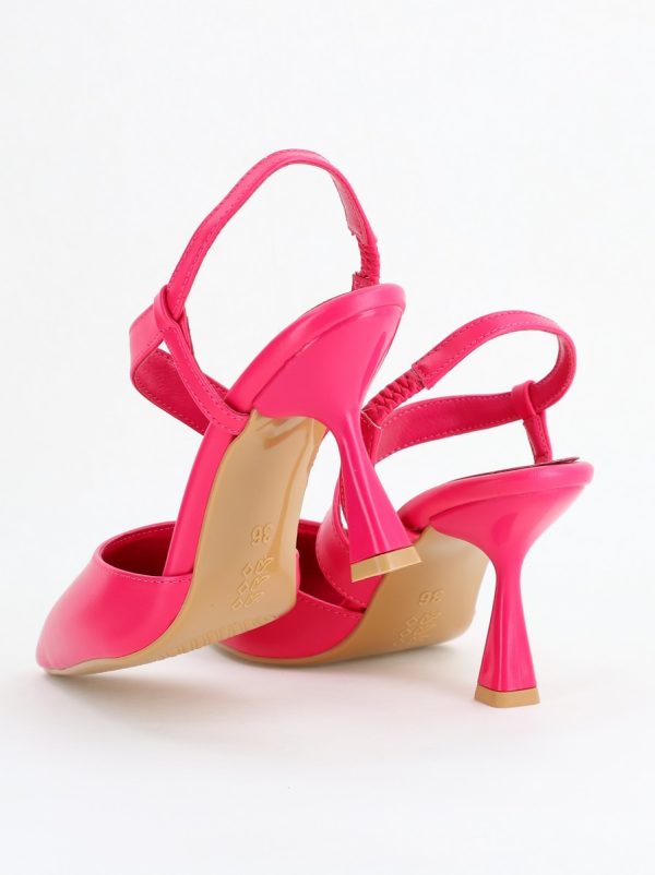Pantofi Damă cu Toc Subțire din Piele Ecologică cu elastic Fuchsia BS610AY2405341 120