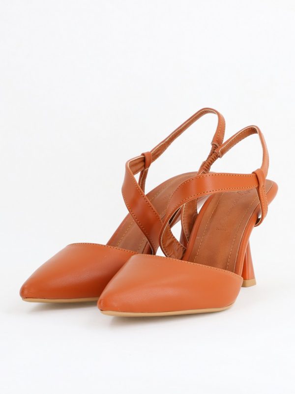 Pantofi Damă cu Toc Subțire din Piele Ecologică cu elastic Maro BS610AY2405342 119
