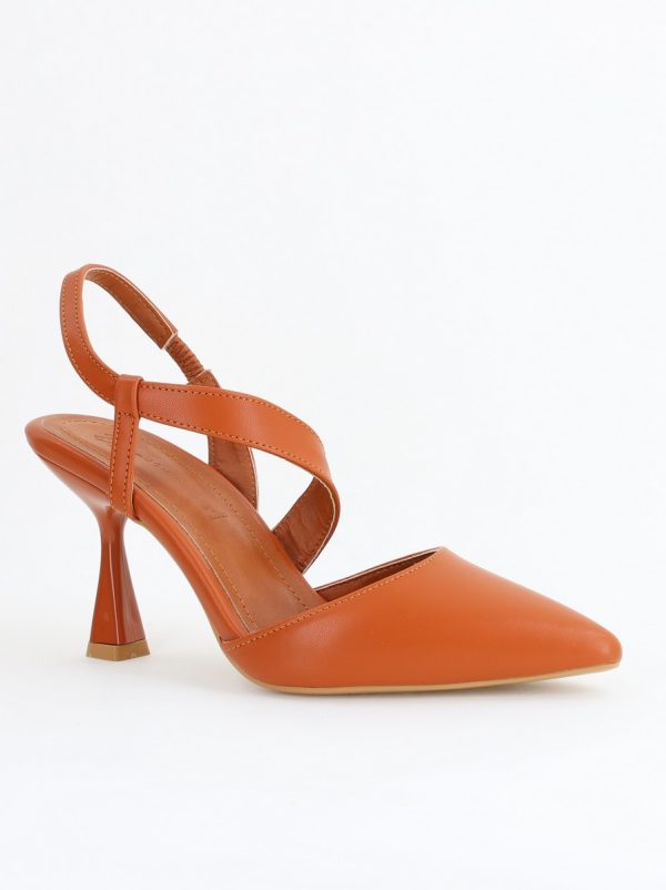 Incaltaminte Dama - Pantofi Damă cu Toc Subțire din Piele Ecologică cu elastic Maro BS610AY2405342