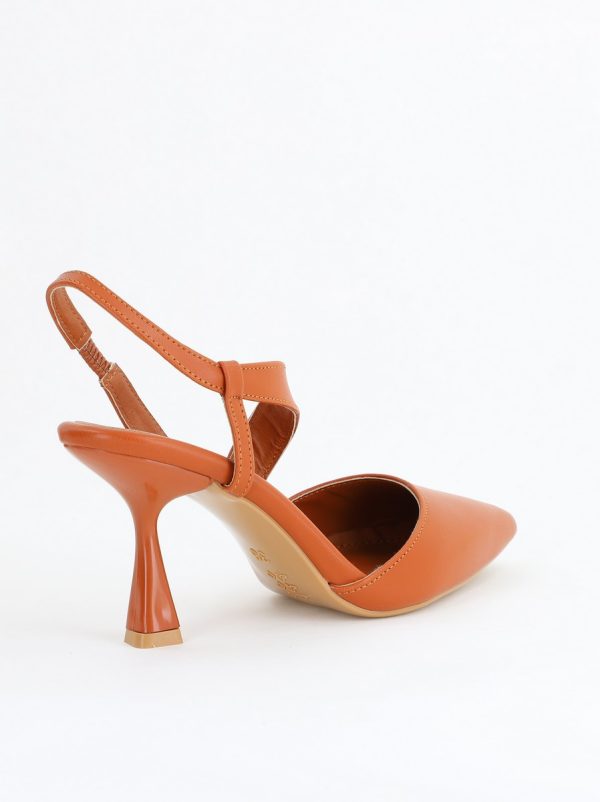 Pantofi Damă cu Toc Subțire din Piele Ecologică cu elastic Maro BS610AY2405342 123