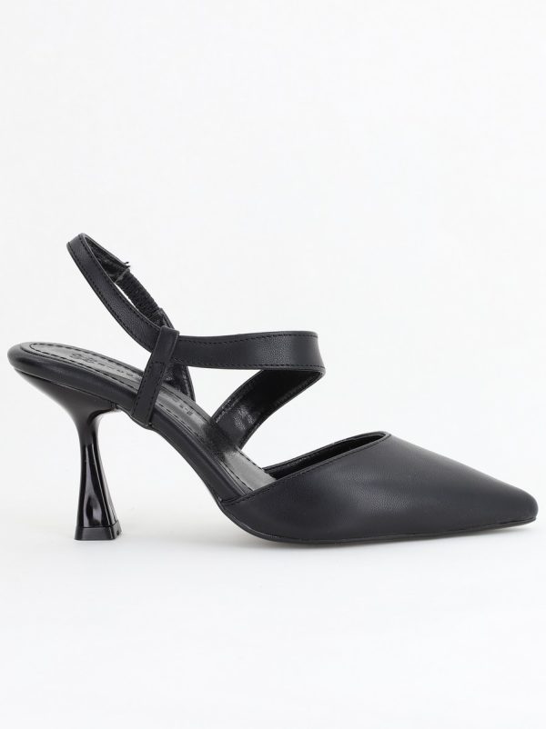 Pantofi Damă cu Toc Subțire din Piele Ecologică cu elastic Negru BS610AY2405344 124