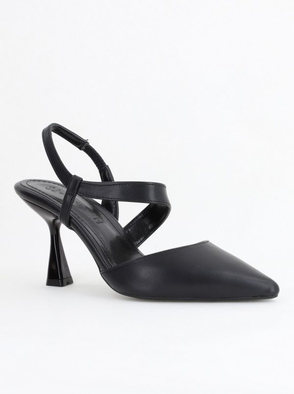 Incaltaminte Dama - Pantofi Damă cu Toc Subțire din Piele Ecologică cu elastic Negru BS610AY2405344
