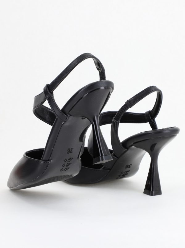 Pantofi Damă cu Toc Subțire din Piele Ecologică cu elastic Negru BS610AY2405344 122