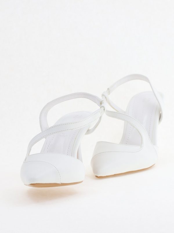 Pantofi Damă cu Toc Subțire din Piele Ecologică cu elastic Alb BS805AY2405348 122