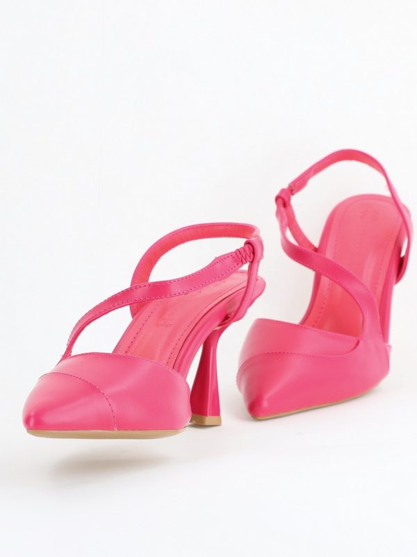 Pantofi Damă cu Toc Subțire din Piele Ecologică cu elastic Fuchsia BS805AY2405345 122