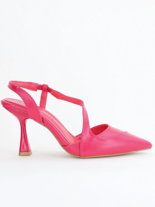 Pantofi Damă cu Toc Subțire din Piele Ecologică cu elastic Fuchsia BS805AY2405345 124