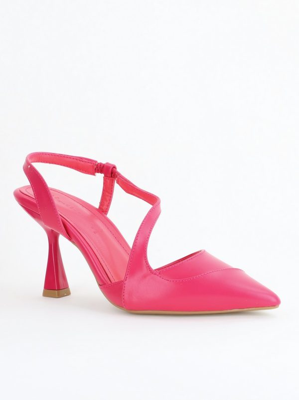 Incaltaminte Dama - Pantofi Damă cu Toc Subțire din Piele Ecologică cu elastic Fuchsia BS805AY2405345