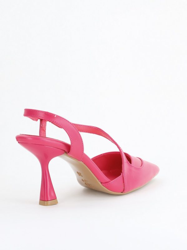Pantofi Damă cu Toc Subțire din Piele Ecologică cu elastic Fuchsia BS805AY2405345 126