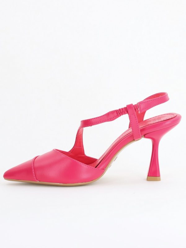 Pantofi Damă cu Toc Subțire din Piele Ecologică cu elastic Fuchsia BS805AY2405345 127