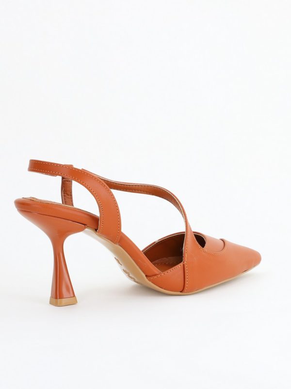 Pantofi Damă cu Toc Subțire din Piele Ecologică cu elastic Maro BS805AY2405346 126