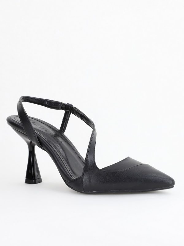 Incaltaminte Dama - Pantofi Damă cu Toc Subțire din Piele Ecologică cu elastic Negru BS805AY2405349