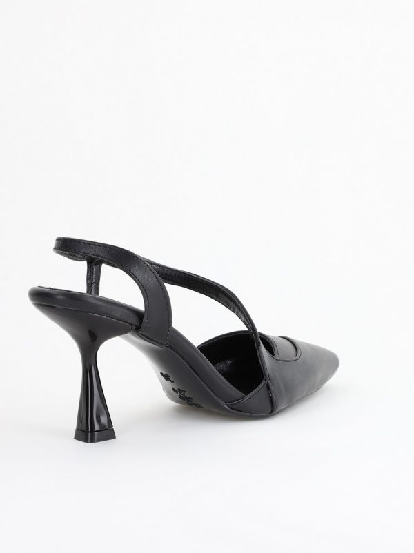 Pantofi Damă cu Toc Subțire din Piele Ecologică cu elastic Negru BS805AY2405349 126
