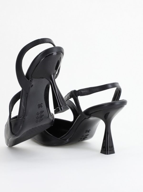 Pantofi Damă cu Toc Subțire din Piele Ecologică cu elastic Negru BS805AY2405349 120
