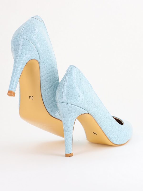 Pantofi Dama cu Toc Subtire Stiletto Piele Ecologică texturată albastru deschis (BS799AY2405292) 120
