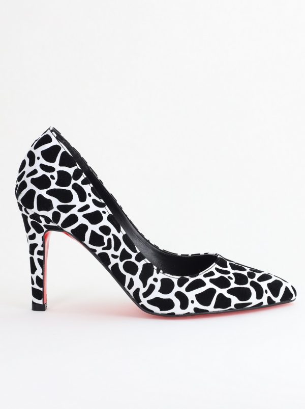 Pantofi Dama cu Toc Subtire Stiletto Piele Ecologică negru cu pete (BS799AY2405419) 122