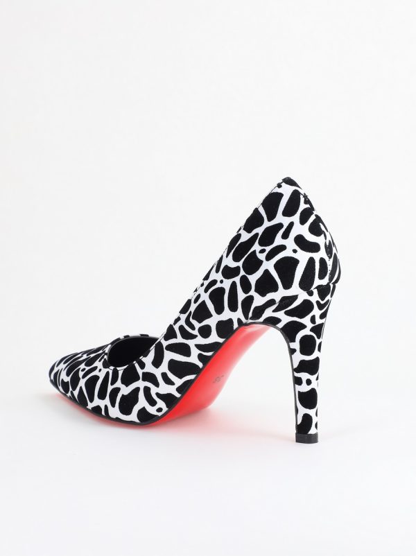 Pantofi Dama cu Toc Subtire Stiletto Piele Ecologică negru cu pete (BS799AY2405419) 125