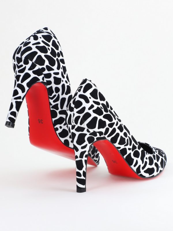 Pantofi Dama cu Toc Subtire Stiletto Piele Ecologică negru cu pete (BS799AY2405419) 120