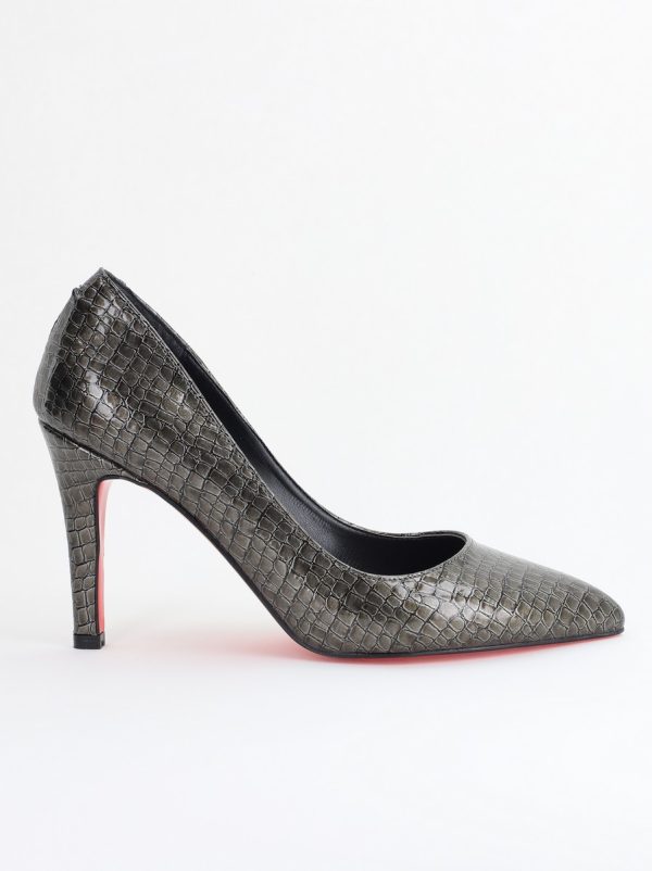 Pantofi Dama cu Toc Subtire Stiletto Piele Ecologică Platină (BS799AY2405290) 122