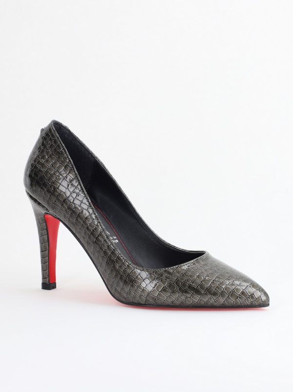 Incaltaminte Dama - Pantofi Dama cu Toc Subtire Stiletto Piele Ecologică Platină (BS799AY2405290)