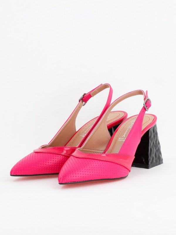 Pantofi Dama decupați cu Toc Piele Ecologica cu perforații fuchsia mat BS771AY2404239 120