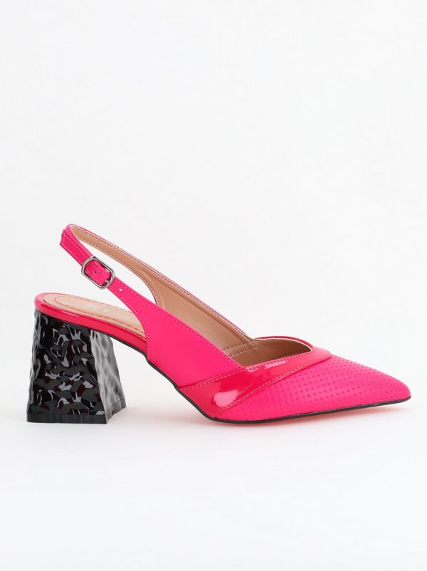Pantofi Dama decupați cu Toc Piele Ecologica cu perforații fuchsia mat BS771AY2404239 124
