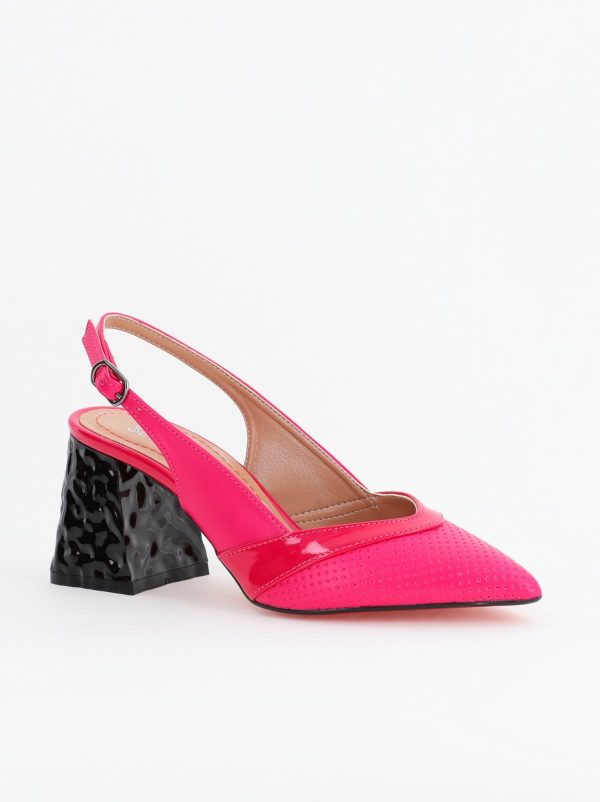 Incaltaminte Dama - Pantofi Dama decupați cu Toc Piele Ecologica cu perforații fuchsia mat BS771AY2404239
